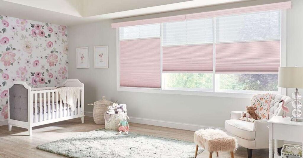 Nursery room with cellular shades ensuring safety and comfort